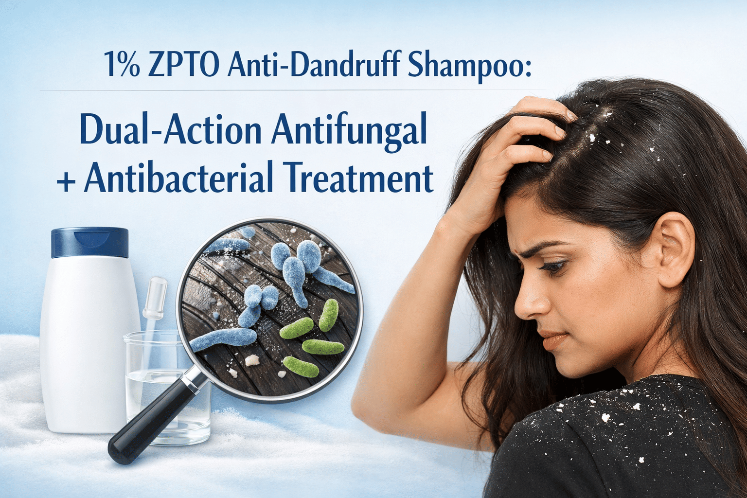 1% ZPTO Anti-Dandruff Shampoo: Dual-Action Antifungal + Antibacterial Scalp Treatment