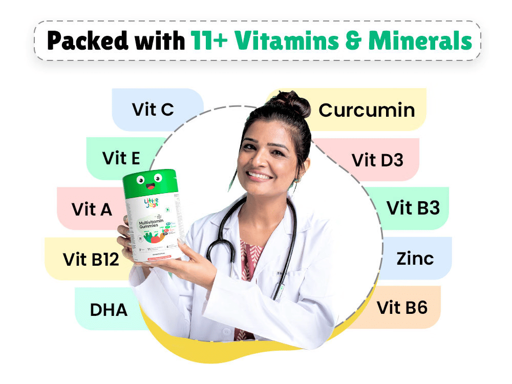 multivitamin gummies little joys for kids 7-12 years with vitamin c, vitamin E, Vitamin D3, vitamin B3, Vitamin A, DHA, Vitamin B12 for kids