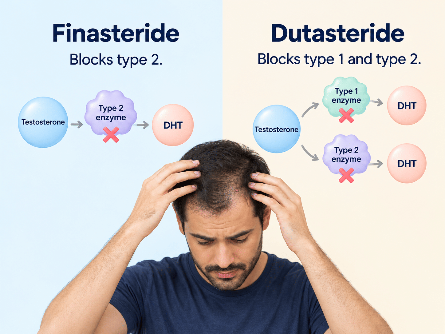 finasteride blocks type 2 of the DHT enzyme and dutasteride blocks type 1 and type 2