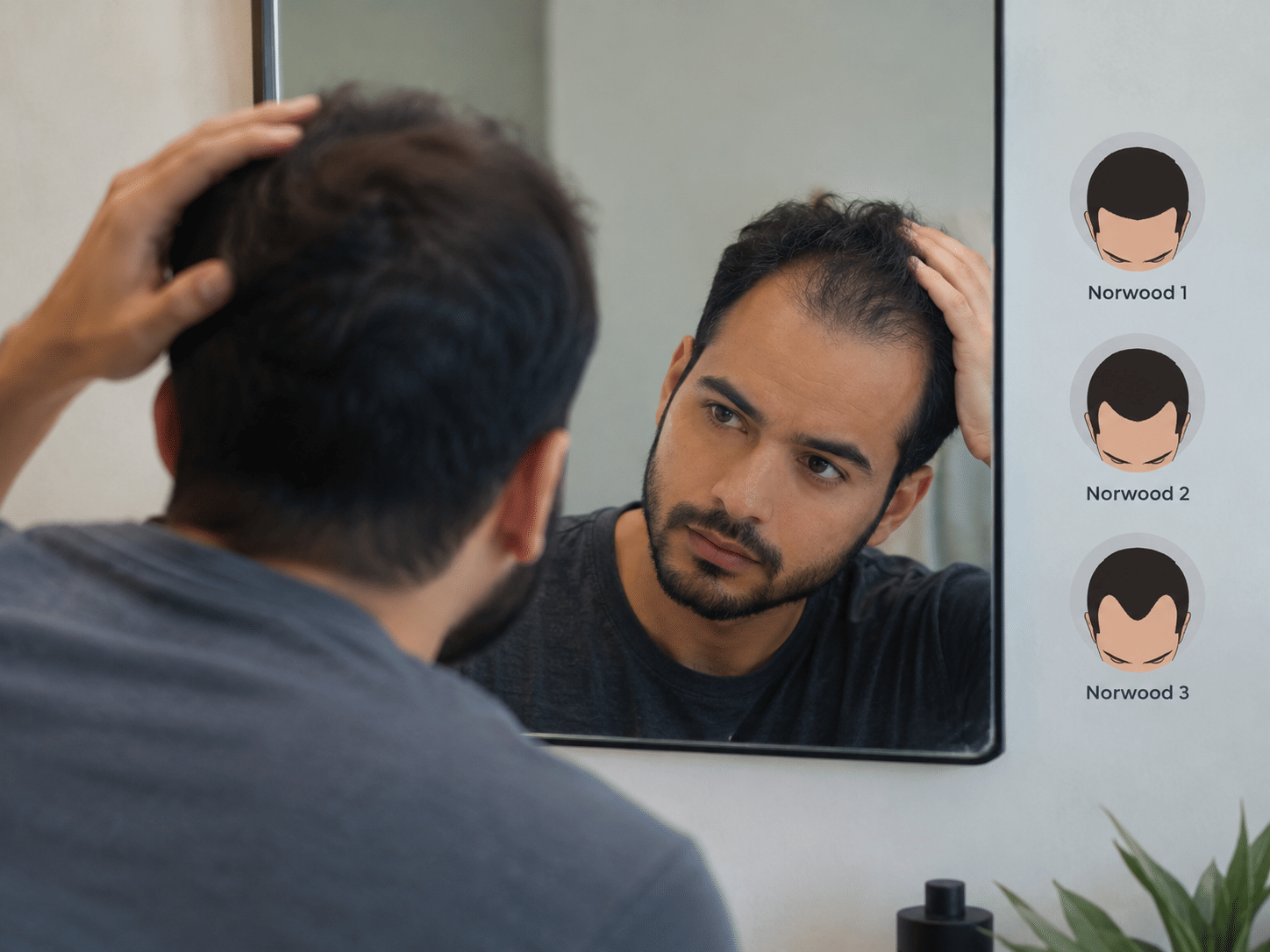 Illustration of a Norwood 3 hairline with deep recession at both temples